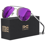 LUENX Aviator Sunglasses for Men and Women - Polarized Driving Classic Shades, UV 400 Protection (60MM) (Pre-order) - 8-mirrored Purple Lens/Without Case