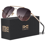 LUENX Aviator Sunglasses for Men and Women - Polarized Driving Classic Shades, UV 400 Protection (60MM) (Pre-order) - Gradient Black Red Lens/Rose Gold Frame