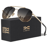 LUENX Aviator Sunglasses for Men and Women - Polarized Driving Classic Shades, UV 400 Protection (60MM) (Pre-order) - Gradient Brown Lens/Gold Frame