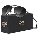 LUENX Aviator Sunglasses for Men and Women - Polarized Driving Classic Shades, UV 400 Protection (60MM) (Pre-order) - Gradient Smoke Black Lens/Black Frame