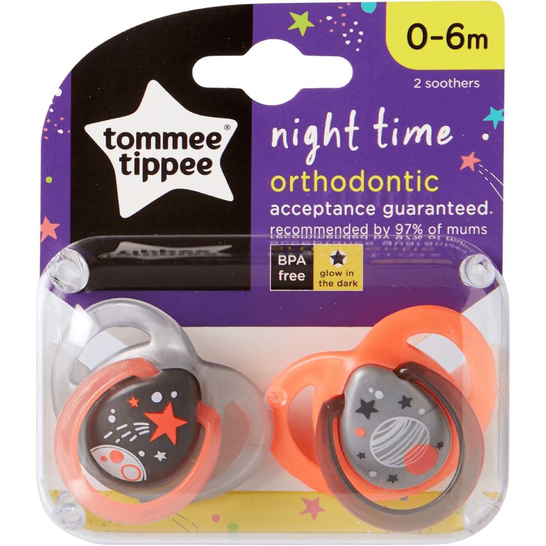 Tommee Tippee Night Time Glow in the Dark Soothers, 0-6m, 2 Pack