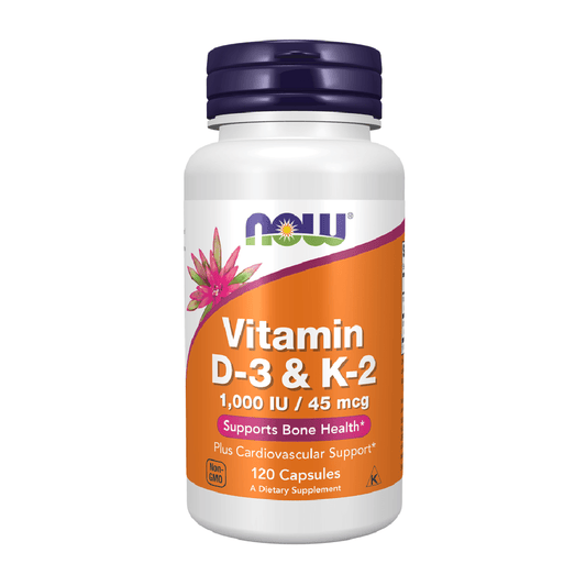 NOW Foods Vitamin D3 + K2 (120 Vegetarian Capsules)