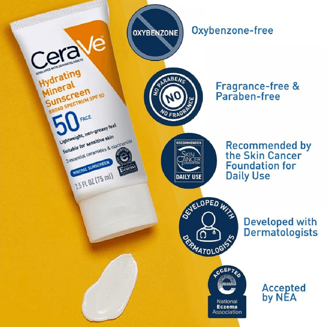 CeraVe Hydrating Mineral Sunscreen SPF 50 Face Lotion 75ml