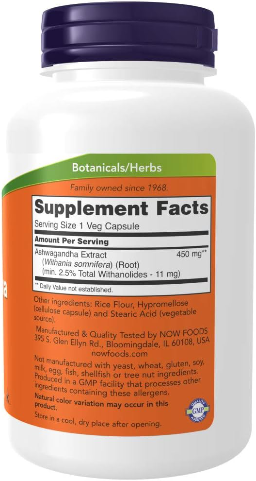 NOW Foods Ashwagandha Extract 450mg – 180 Veg Capsules