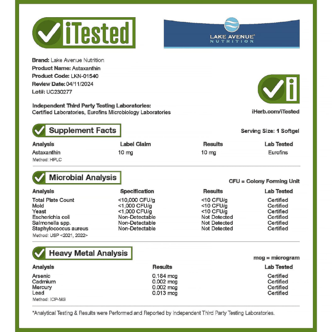 Lake Avenue Astaxanthin 10mg – 120 Veggie Softgels