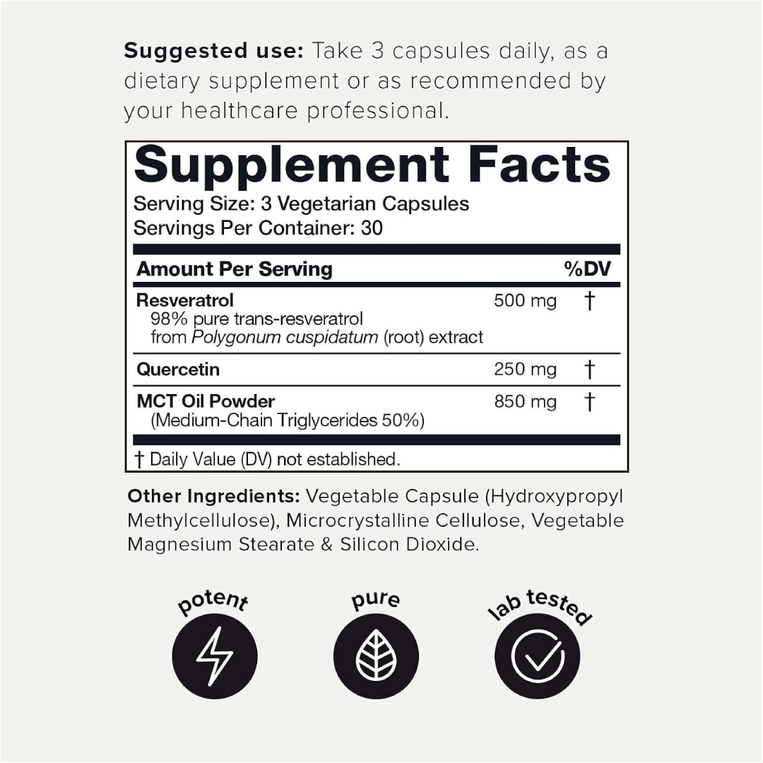 Toniiq Resveratrol Blend with Quercetin – 1600mg Ultra High Purity Formula