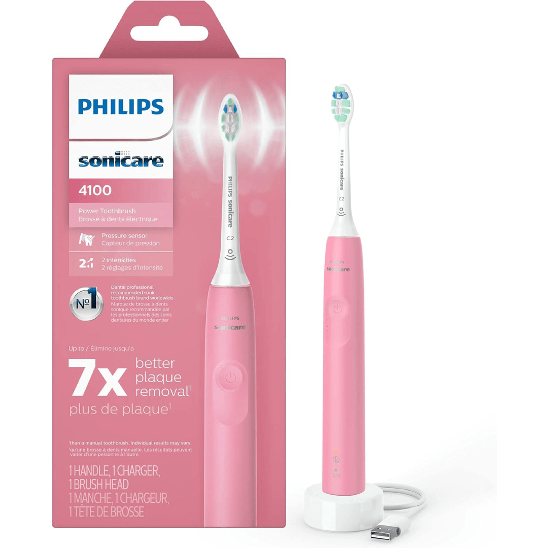 Philips Sonicare 4100 Rechargeable Electric Toothbrush, with Pressure Sensor, 2 Intensity Settings, SmarTimer and QuadPacer
