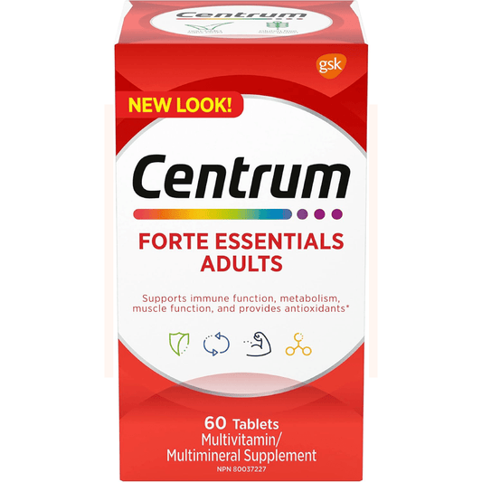 Centrum Adult Forte Essentials Mulitvitamins/Minerals Supplement for Men &amp; Women, 60 Tablets (Packaging May Vary)