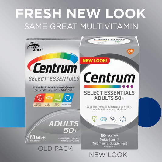 (Discounted Product ) Centrum Select Essentials 50+ Multivitamin and Multimineral Supplement, 60 Count (Packaging May Vary)
