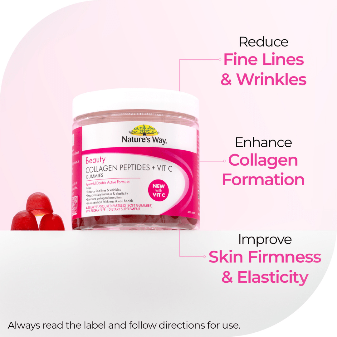 Nature’s Way Beauty Collagen Peptides + Vitamin C Gummies (45 Berry Flavour)