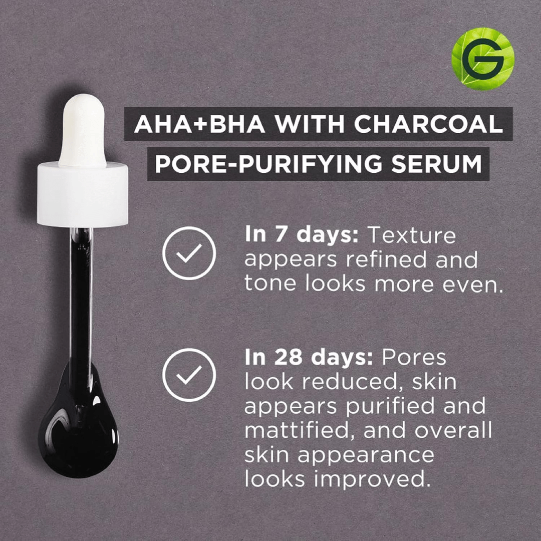 Garnier Charcoal Serum with 4% AHA + Salicylic Acid + Niacinamide – 30ml