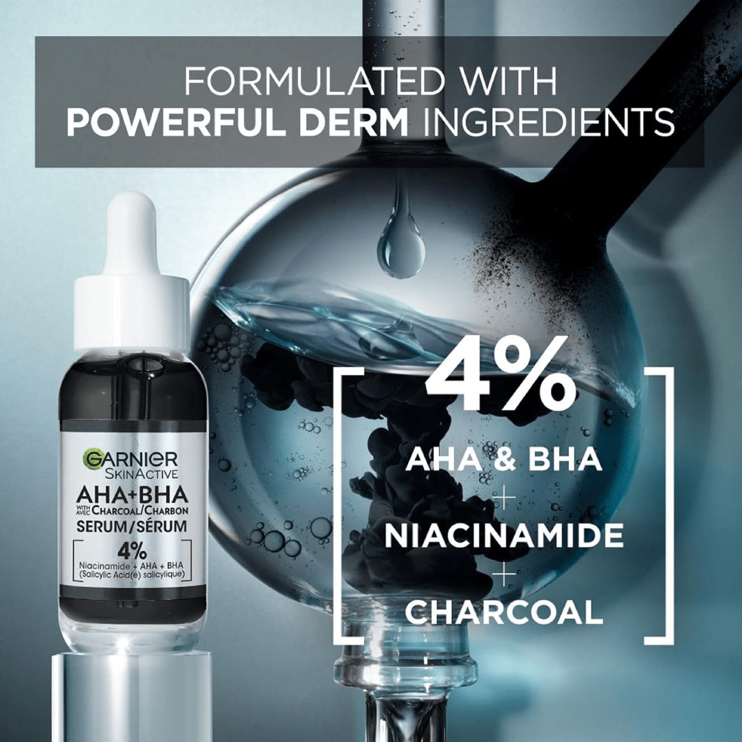 Garnier Charcoal Serum with 4% AHA + Salicylic Acid + Niacinamide – 30ml