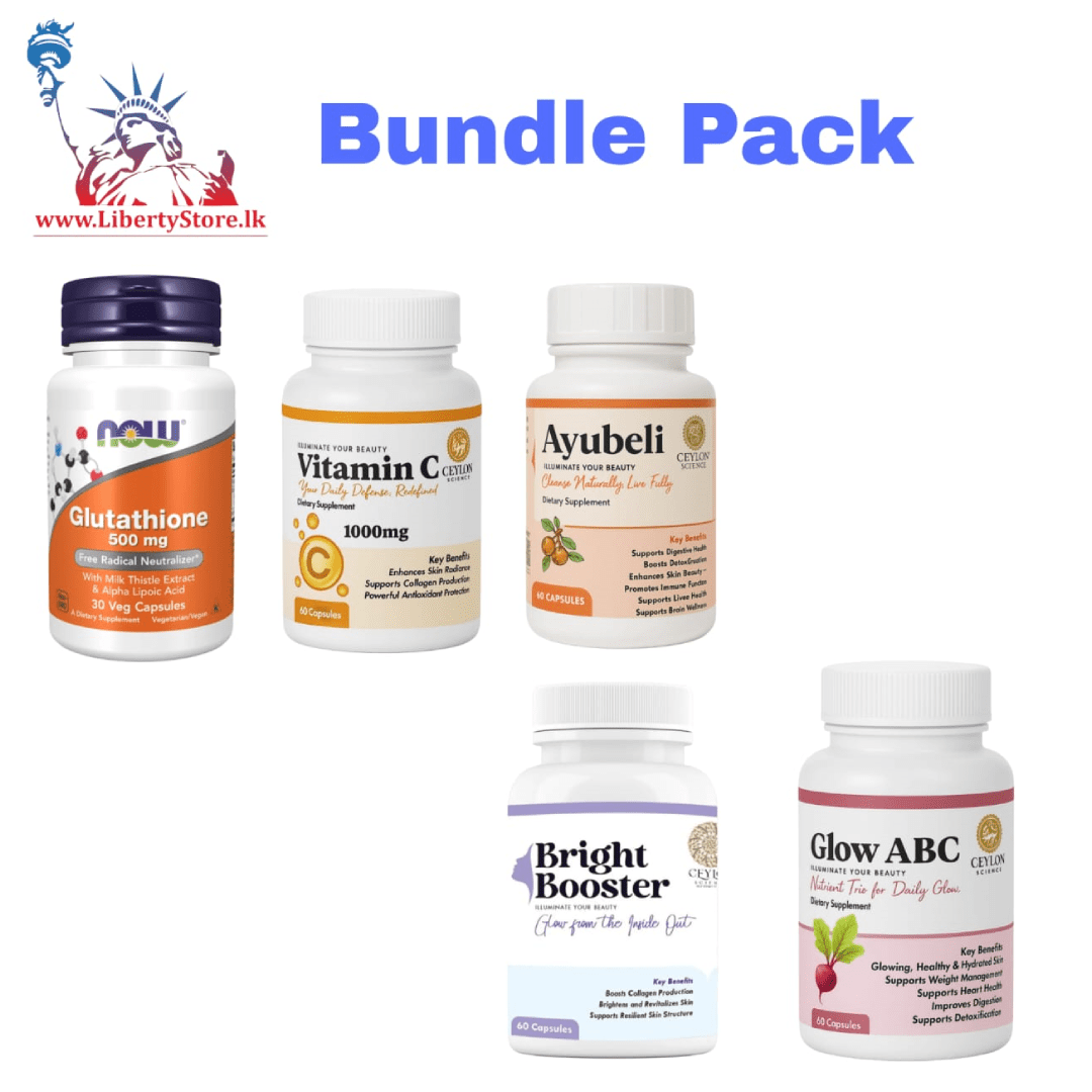Bundle Pack Now Foods Glutathione (30 Capsules) , Ceylon Science Vitamin C (60 Capsules) , Ayubali (60 Capsules) , Bright Booster (60 Capsules) &amp; Glow ABC (60 Capsules)