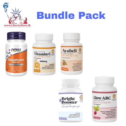 Bundle Pack Now Foods Glutathione (30 Capsules) , Ceylon Science Vitamin C (60 Capsules) , Ayubali (60 Capsules) , Bright Booster (60 Capsules) &amp; Glow ABC (60 Capsules)