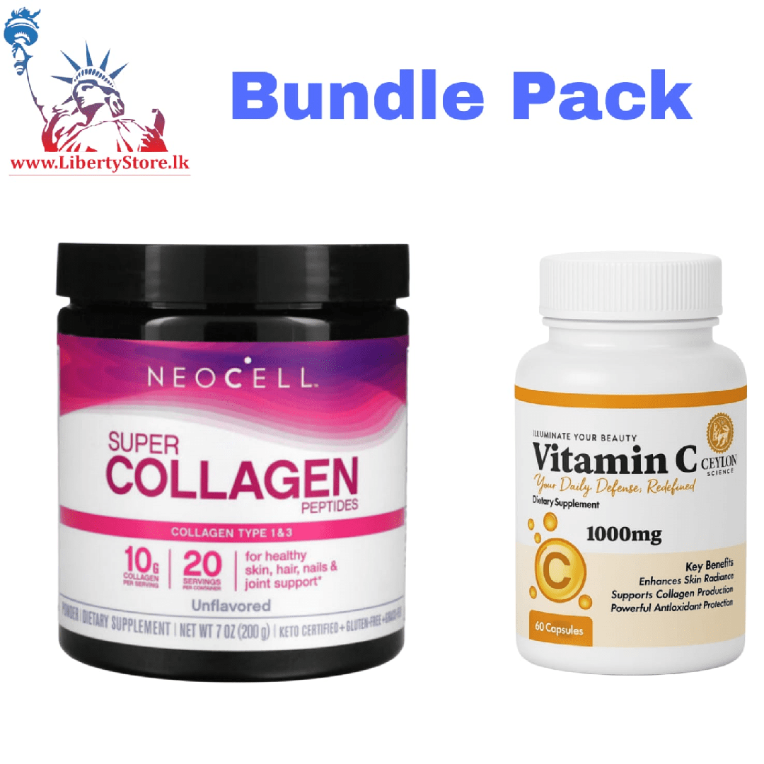 Bundle Pack Neocell Super Collagen 10g 20 Servings &amp; Ceylon Science Vitamin C (60 Capsules)