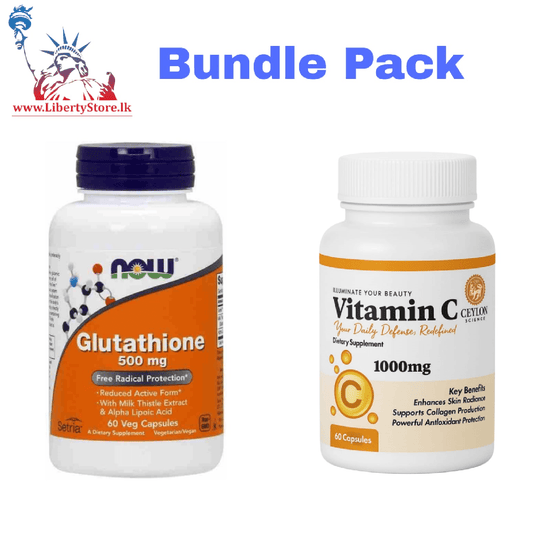 Bundle Pack – NOW Foods Glutathione (60 Capsules) + Ceylon Science Vitamin C (60 Capsules)