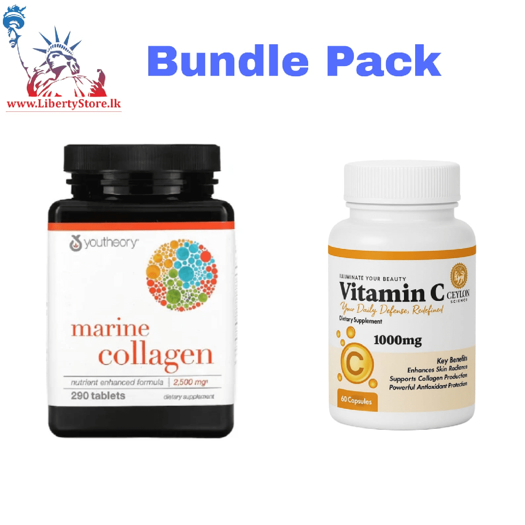 Bundle Pack Youtheory Marine Collagen (290 Tablets) & Ceylon Science Vitamin C (60 Capsules)