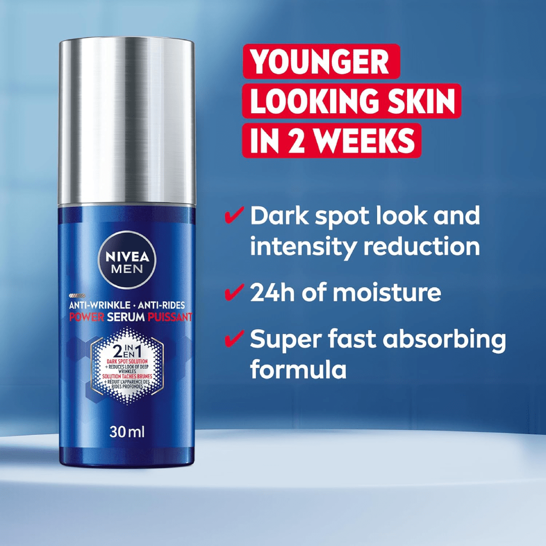 (Discounted Product ) Nivea Men Anti Wrinkle 2-In-1 Power Serum, Dark Spot Solution Face Serum 30ml
