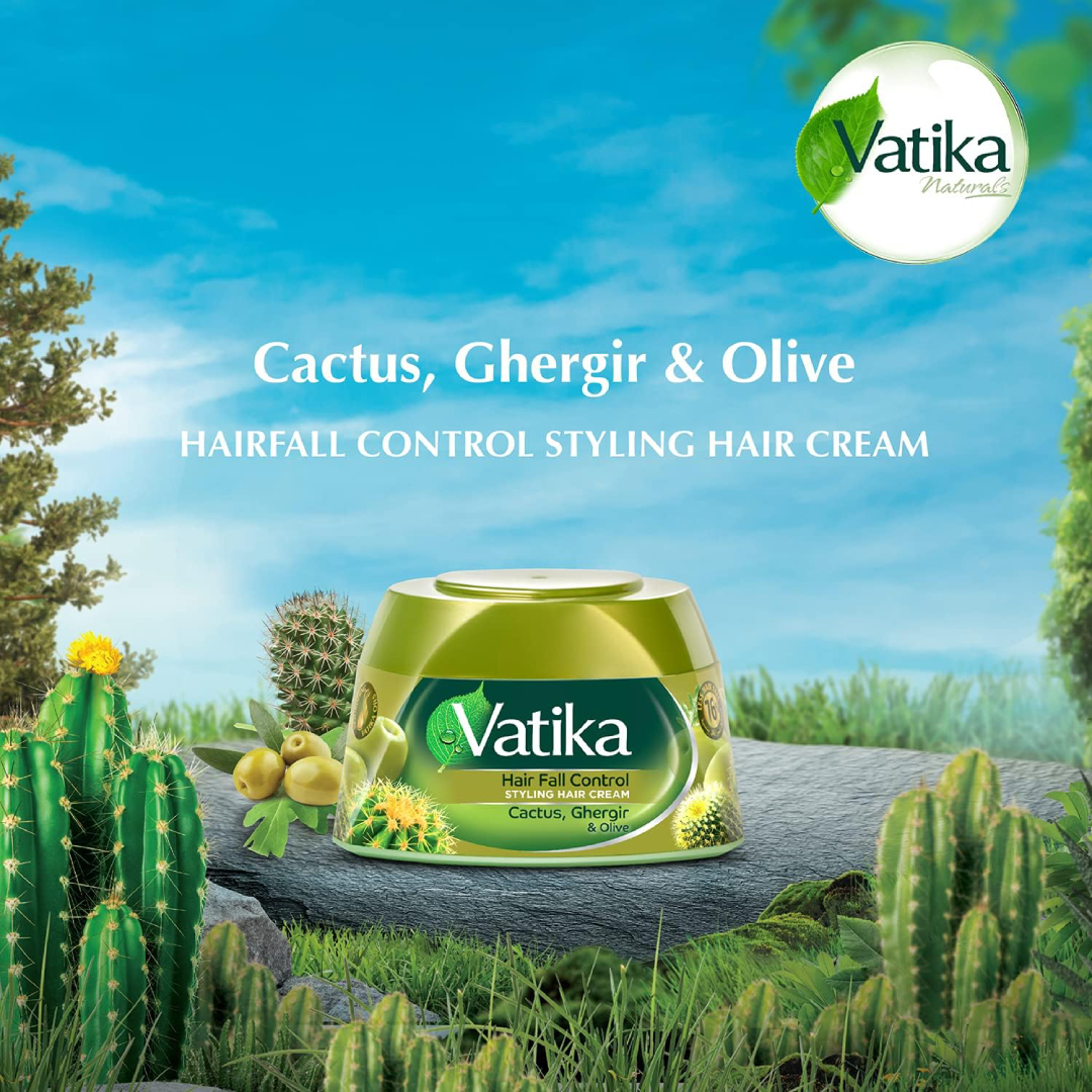 Vatika Hair Fall Control Styling Hair Cream – Cactus, Ghergir &amp; Olive (140ml)
