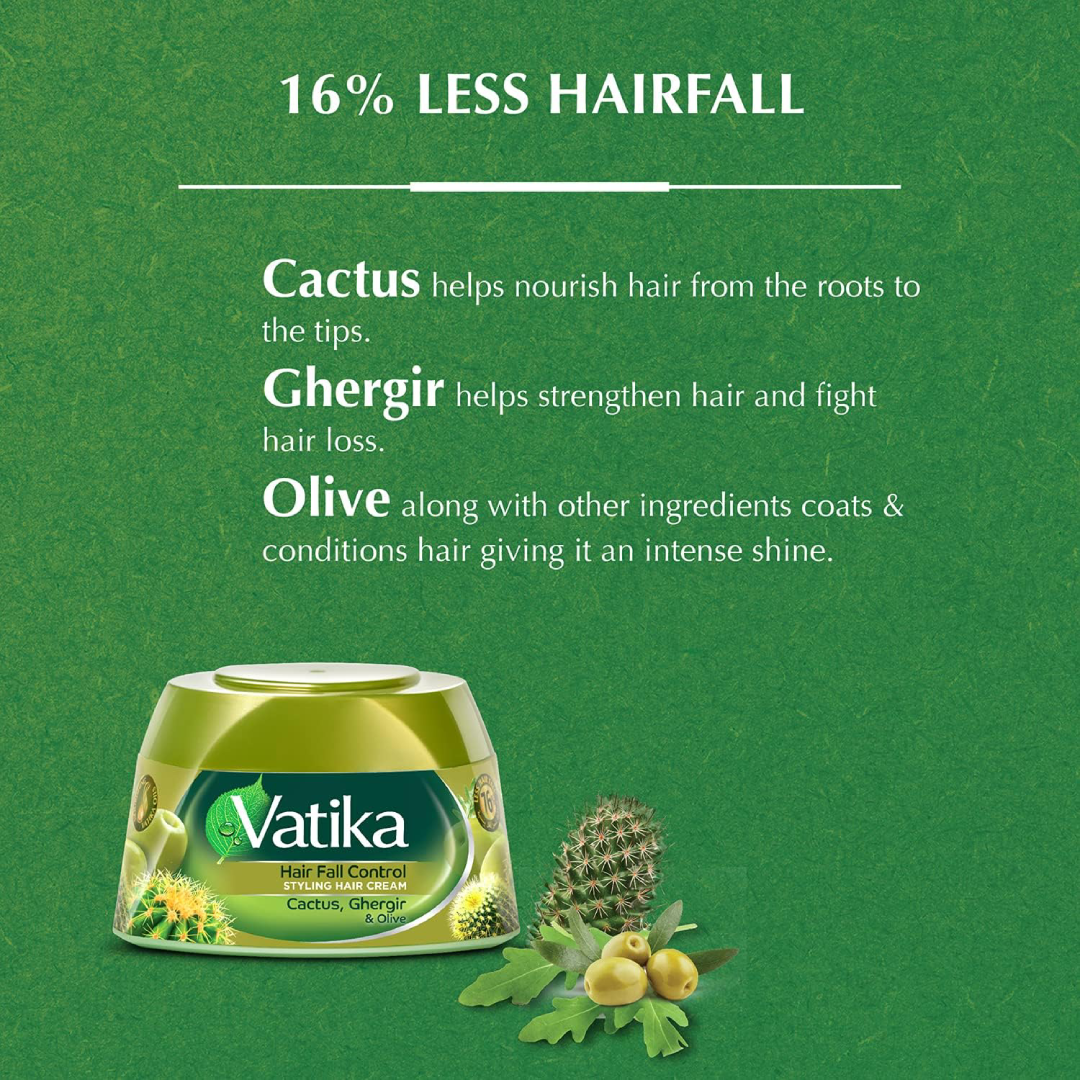 Vatika Hair Fall Control Styling Hair Cream – Cactus, Ghergir &amp; Olive (140ml)