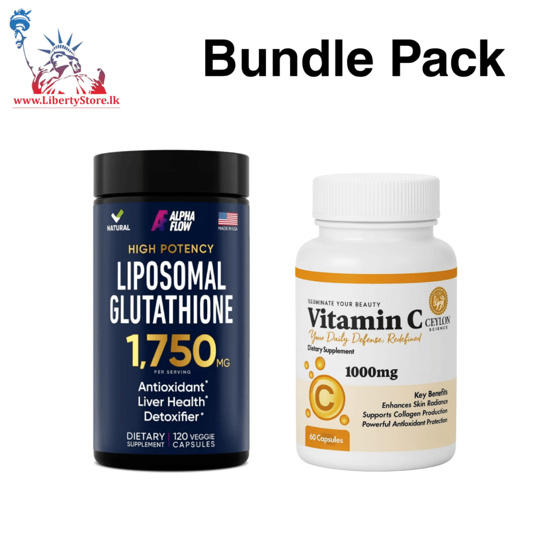 Bundle pack Alpha Flow Liposomal Glutathione – 1,750 mg (120 Veggie Capsules) &amp; Ceylon Science Vitamin C (60 Capsules)