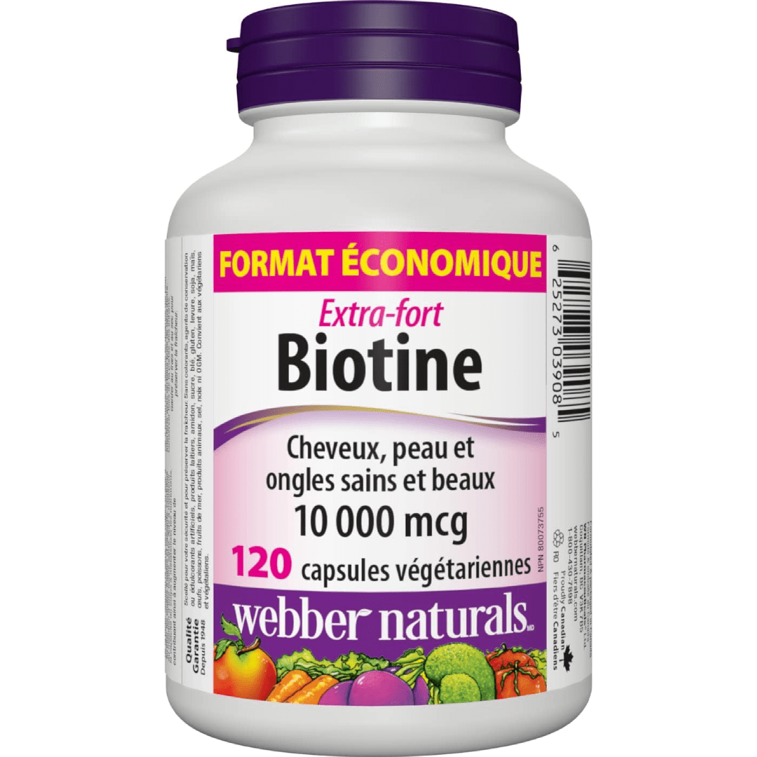 Webber Naturals Biotin Extra Strength 10,000 mcg – 120 Capsules
