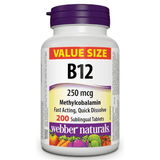 Webber Naturals Vitamin B12 250 mcg (Methylcobalamin) – 200 Sublingual Tablets