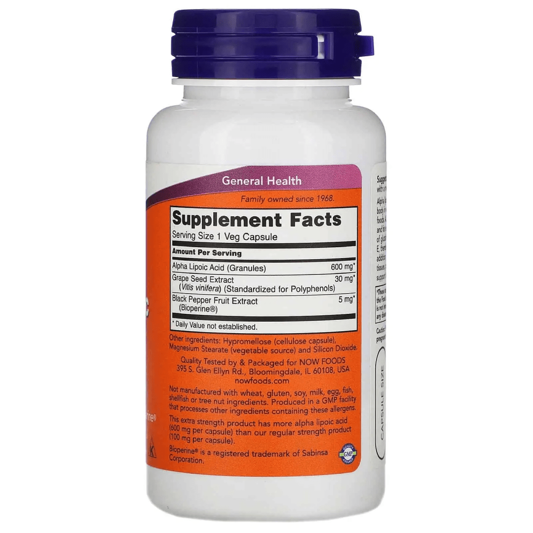 NOW Foods Alpha Lipoic Acid 600mg - 60 Veg Capsules