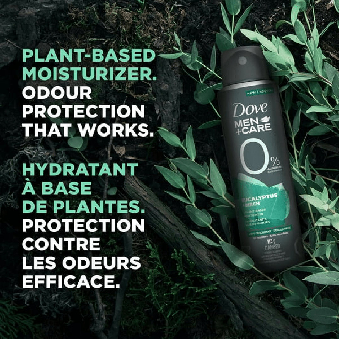 Dove Men+Care 0% Aluminum Deodorant Spray – Eucalyptus &amp; Birch (113g)