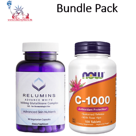 Relumins Glutathione 1650mg + NOW Vitamin C 1000mg Bundle Pack