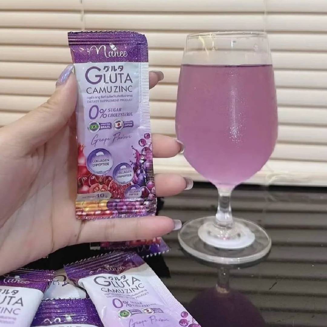 Manee Gluta Camu Zinc Dietary Supplement – Grape Flavour (30 Sachets)