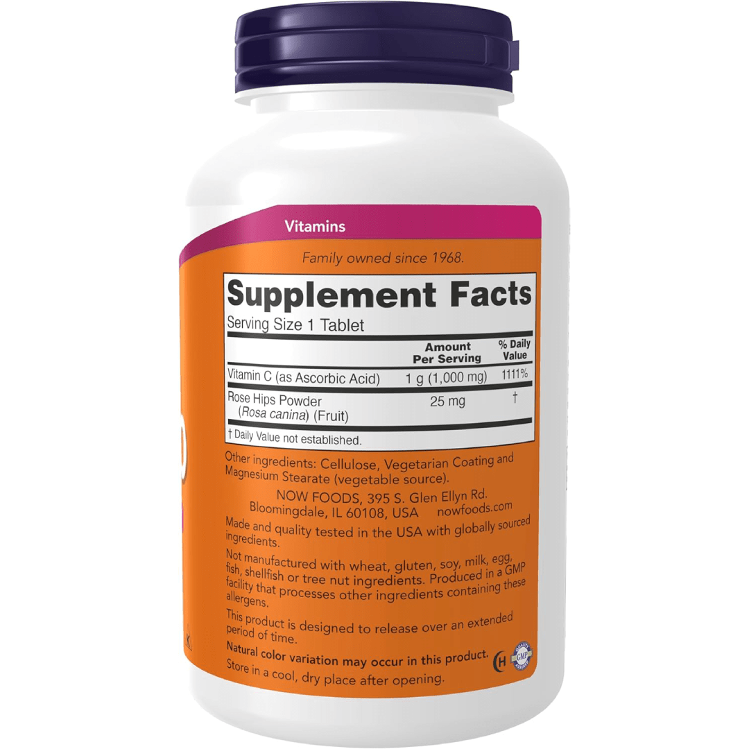 NOW Foods Vitamin C-1000 with Rose Hips (Sustained Release) – 250 Tablets