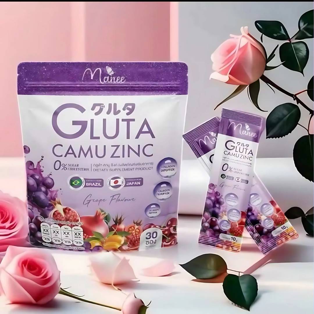Manee Gluta Camu Zinc Dietary Supplement – Grape Flavour (30 Sachets)