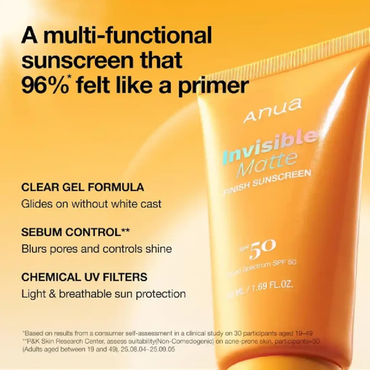 Anua Invisible Matte Finish Sunscreen SPF50 50ml