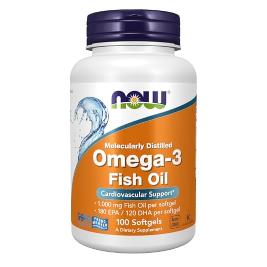 NOW Omega-3 Molecularly Distilled Fish Oil Softgels 1000mg