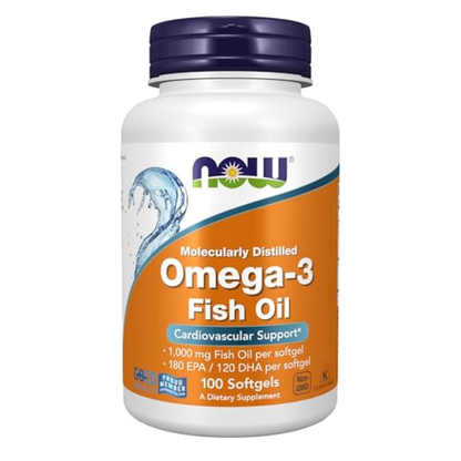 NOW Omega-3 Molecularly Distilled Fish Oil Softgels 1000mg