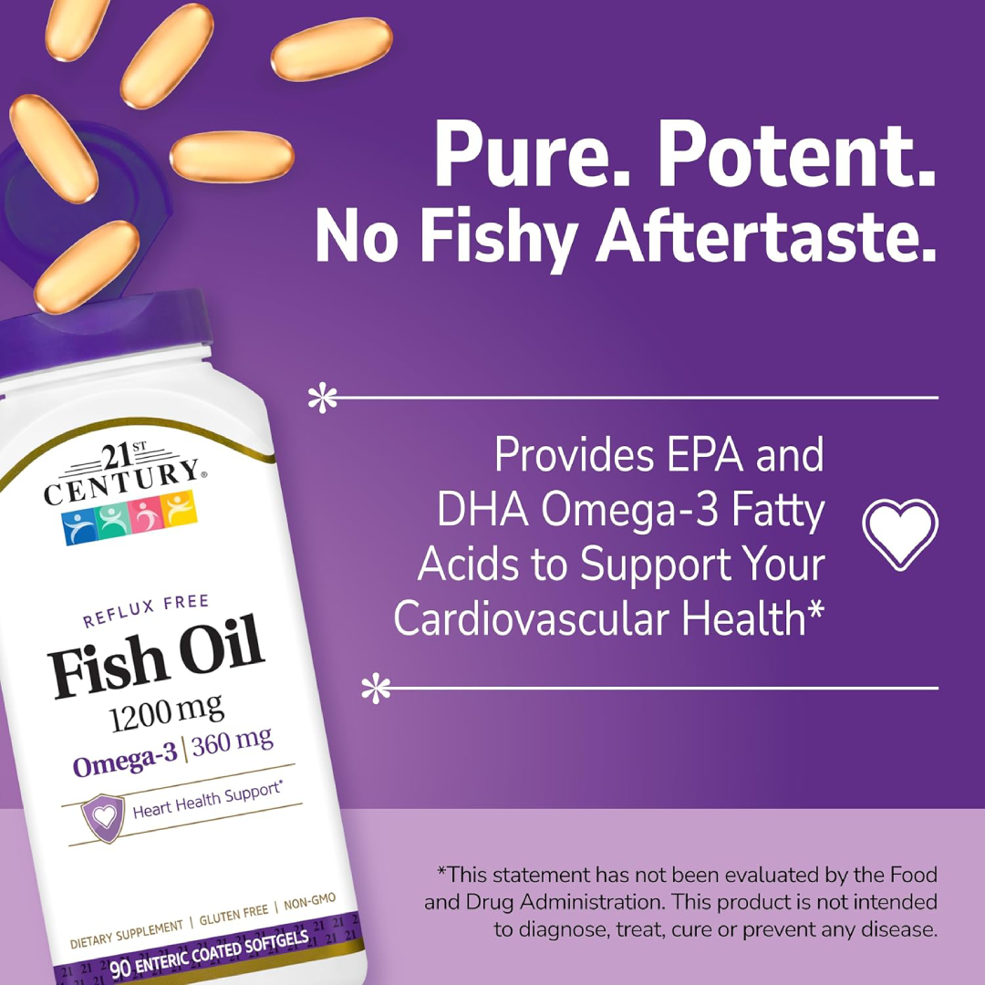 21st Century Fish Oil 1200mg Enteric Coated Softgels 90 Count