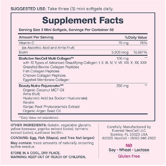 NeoCell Hair, Skin & Nails Vitamins with Collagen – 150 Softgels