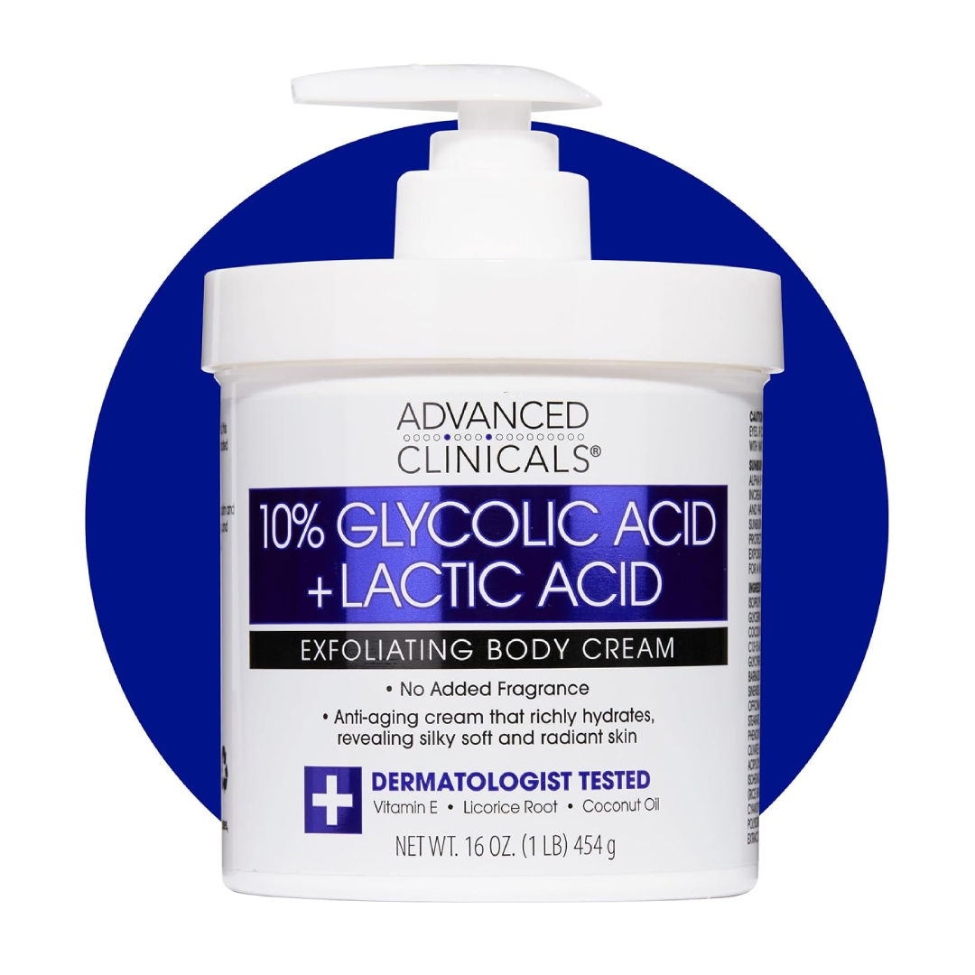 Advanced Clinicals Glycolic Acid 10% + Lactic Acid Body Scrub Cream 454g