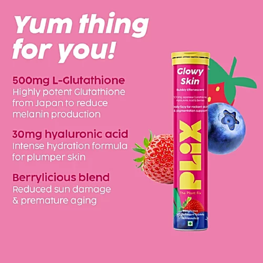 PLIX Olena Glutathione Skin Glow Effervescent Tablets – Strawberry, 15 Tablets