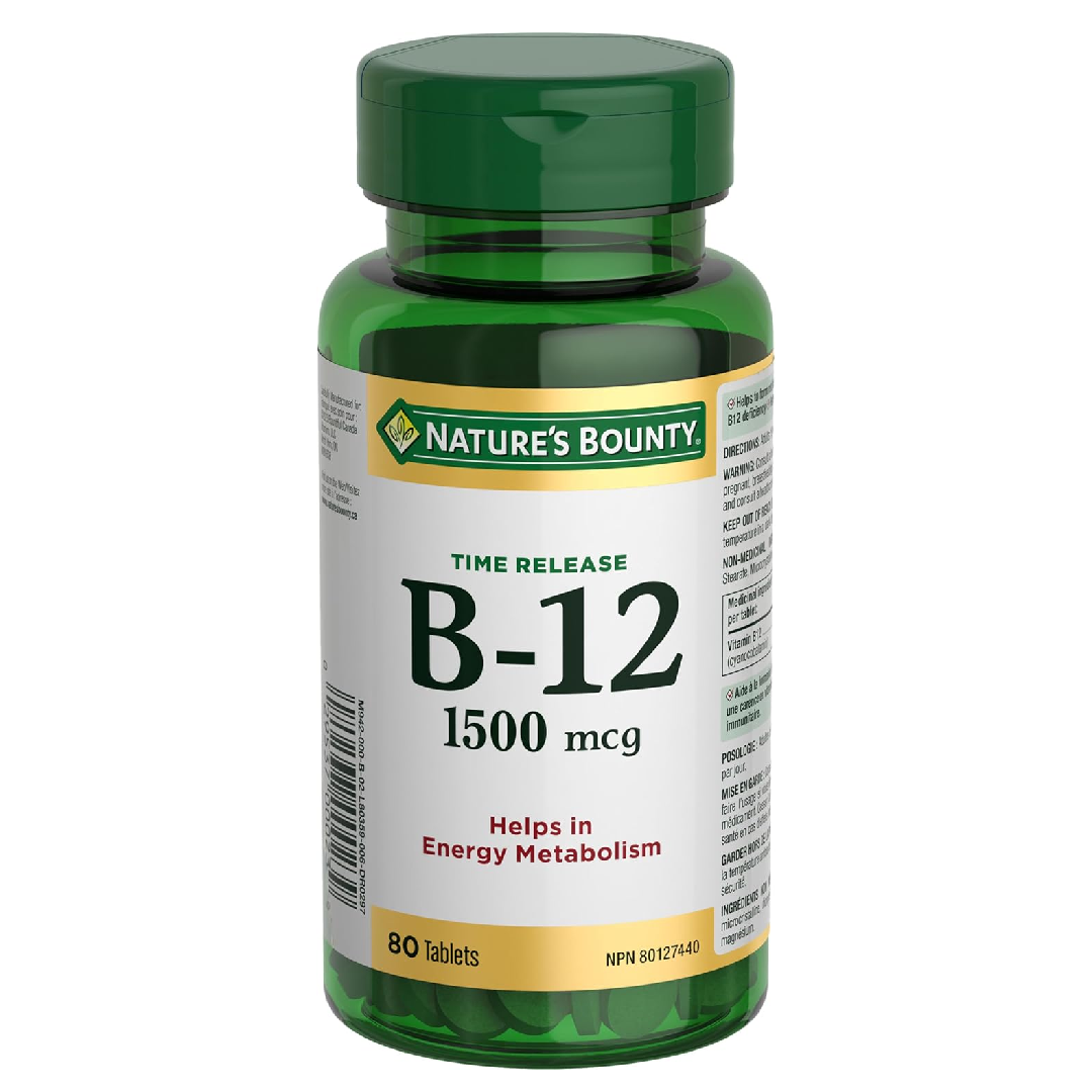 Nature's Bounty Vitamin B-12 1500 mcg Time Release – 80 Tablets