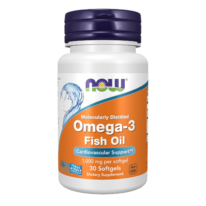 NOW Omega-3 Molecularly Distilled Fish Oil Softgels 1000mg