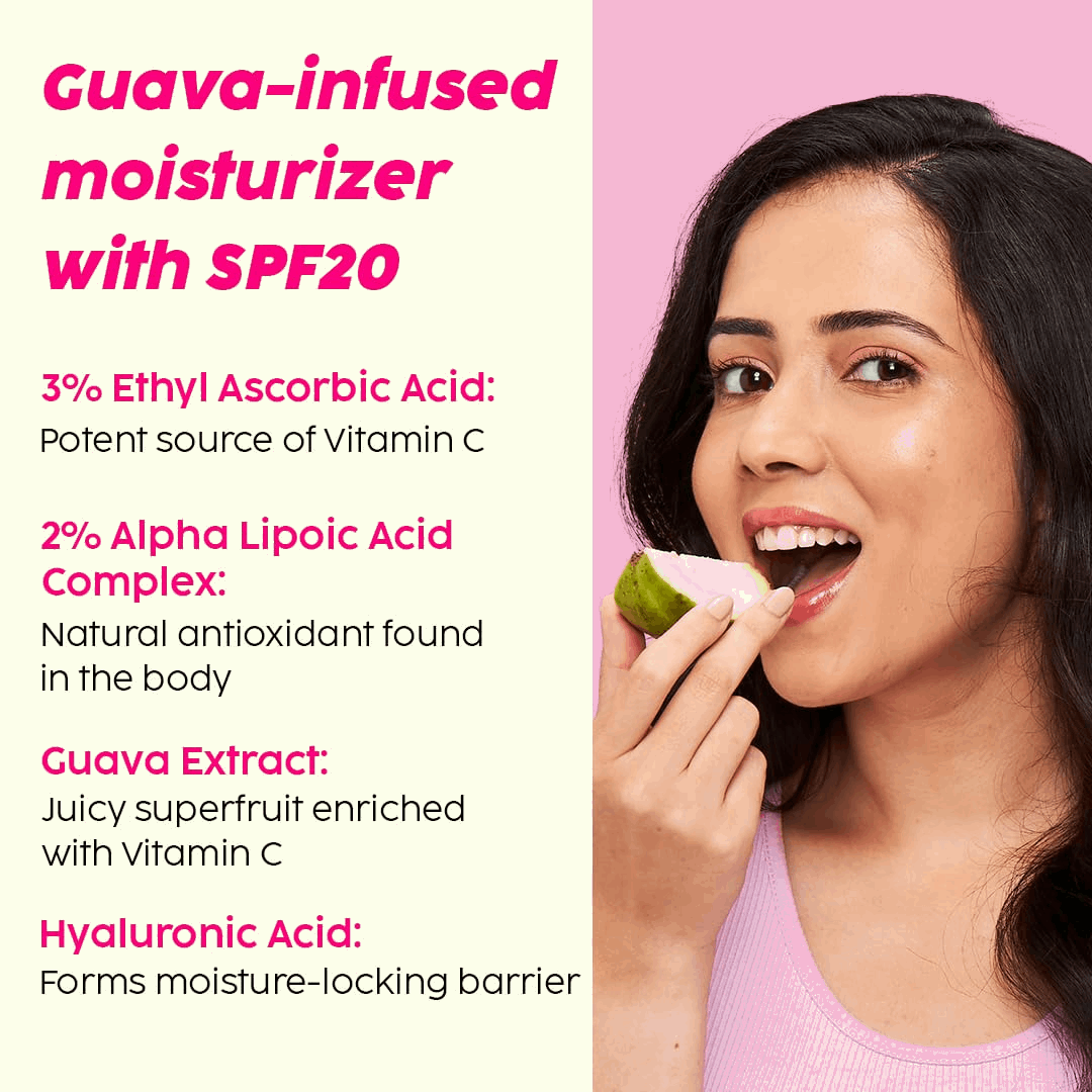 Plix Guava Glow Smoothie Moisturizer with Vitamin C, Hyaluronic Acid &  SPF 20 – 50g