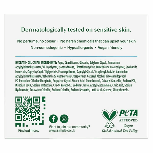 Simple Hydrate+ Facial Moisturiser Lightweight Refreshing Face Cream – 50ml