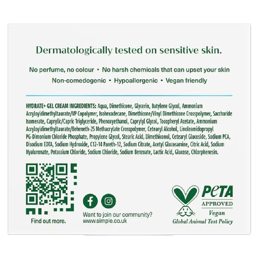 Simple Hydrate+ Facial Moisturiser Lightweight Refreshing Face Cream – 50ml