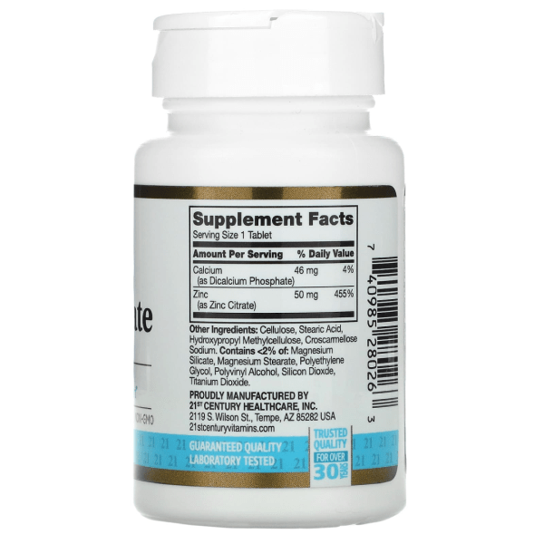 21st Century Zinc Citrate 50mg Tablets – 60 Count