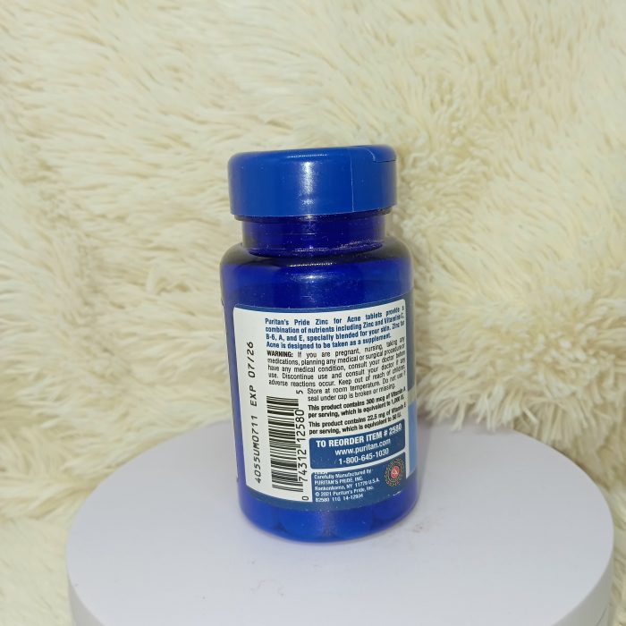 Zinc for Acne by Puritan's Pride a Mineral for Immune Sytem Health 100 Tablets - Image 4