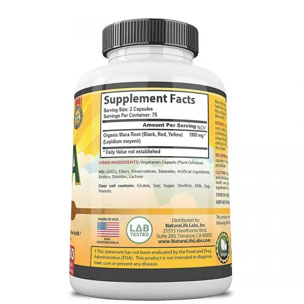 Organic Maca Root Black, Red, Yellow 1900 MG per Serving  150 Vegan Capsules Peruvian Maca Root Gelatinized 100% Pure - Image 6