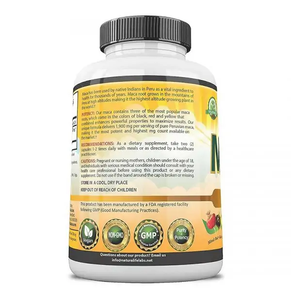 Organic Maca Root Black, Red, Yellow 1900 MG per Serving  150 Vegan Capsules Peruvian Maca Root Gelatinized 100% Pure - Image 4