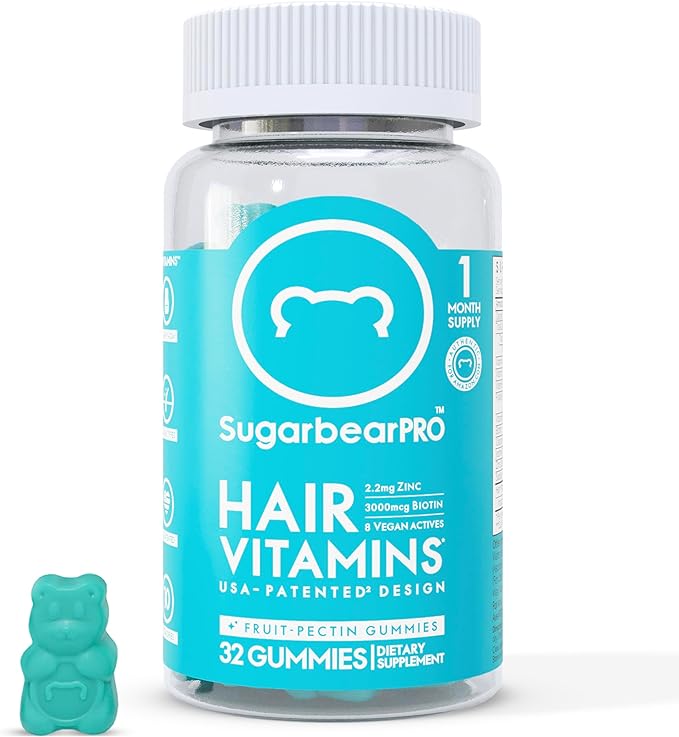 Sugarbear Hair Vitamins – Biotin, Zinc, Iodine, Vitamin E, Folic Acid, Inositol – Vegan Gummies for Hair and Nails, Supplement for Women & Men
